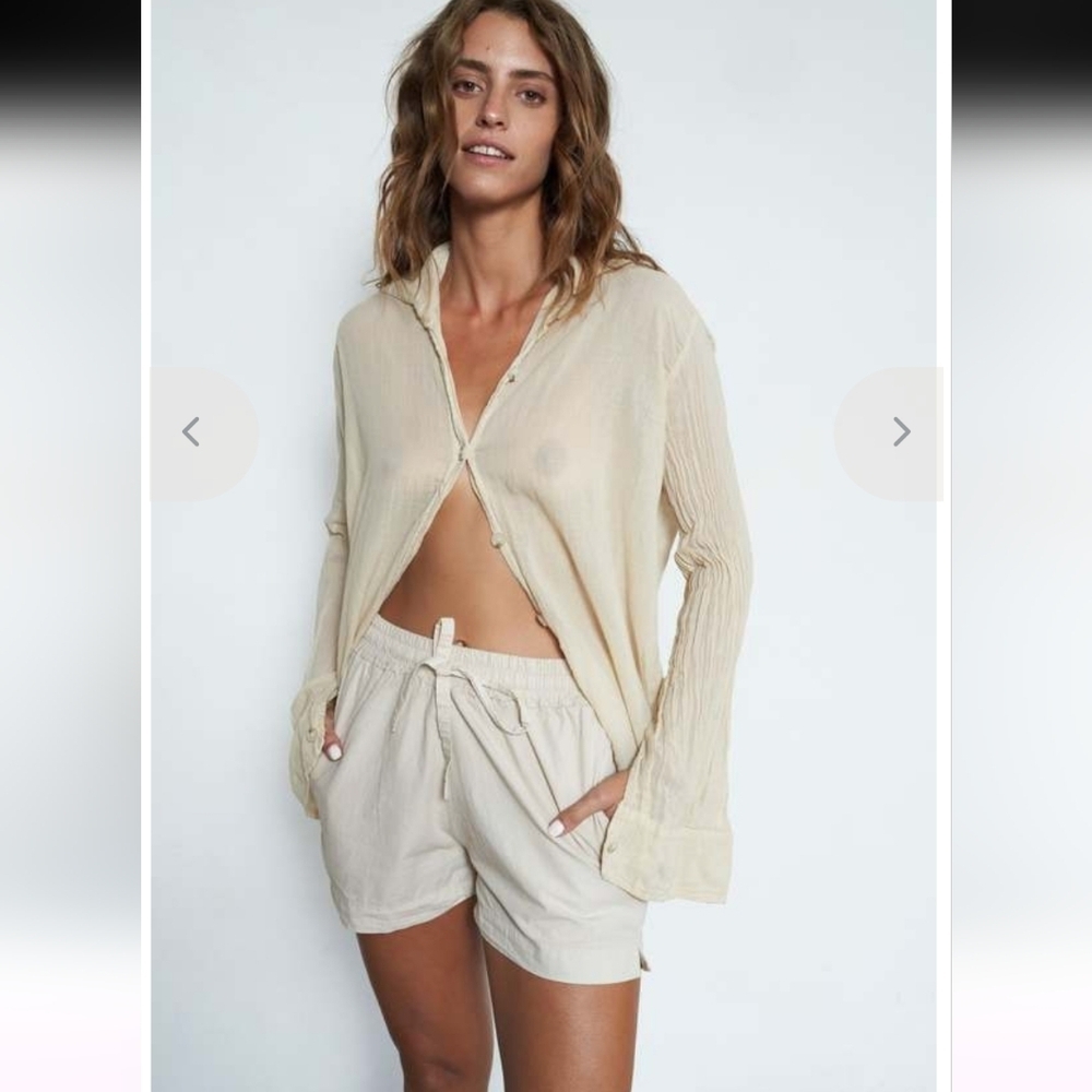 Q HOUSEBOF BASICS BROWN GAZE BLOUSE ORGANIC FRONT BUTTON UNISEX SMALL